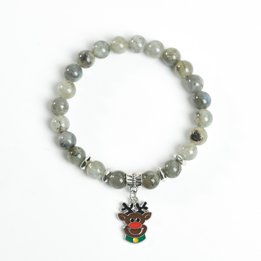 Reindeer Charm Crystal Natural Stone Bracelet